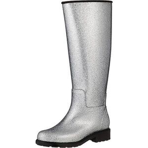 Melissa Glitter Sparkly Silver Tall Maximalist Whimsical Fun Rain Boots Size 6